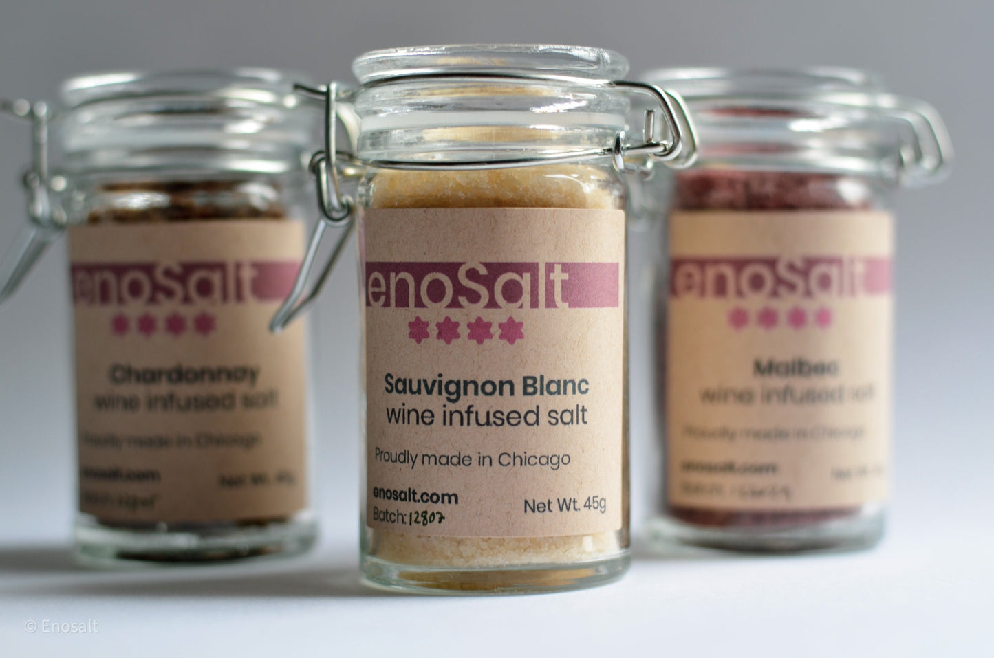 Wine Salt Gift Set - Chardonnay, Sauvignon Blanc, Malbec - Stock your salt cellar makes a great wine gift.